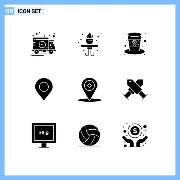 Set Modern Icons Symbols Signs Location Compass Hat Map Marker — Stock Vector