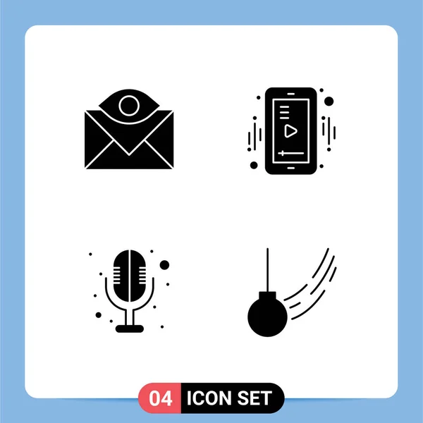 User Interface Solid Glyph Pack Modern Signs Symbols Communication Electronics — Stockový vektor