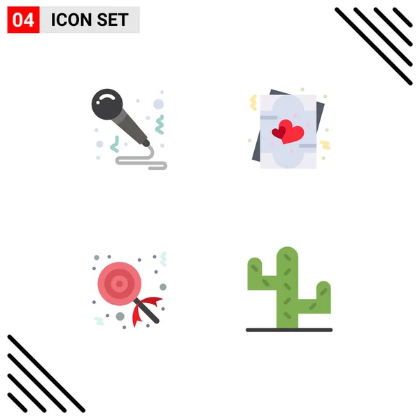 Modern Set Flat Icons Symbols Birthday Dessert Sing Romance Cactus — Stock Vector