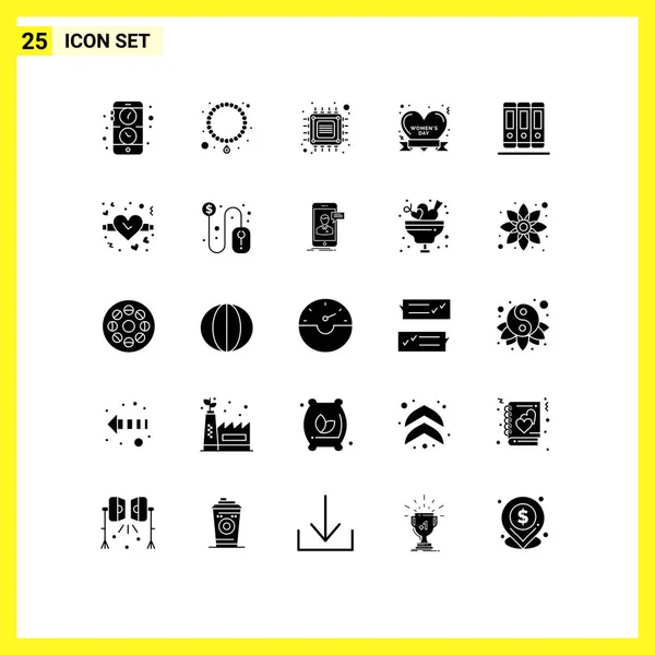 Group Solid Glyphs Signs Symbols Education Women Day Computer Happy — Stock Vector