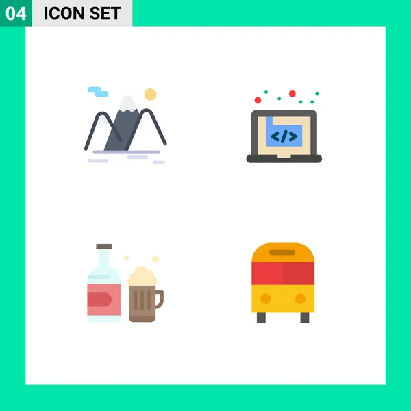 Vector Line Pack Simple Flat Icons Mountains Software Hiking Code — 스톡 벡터