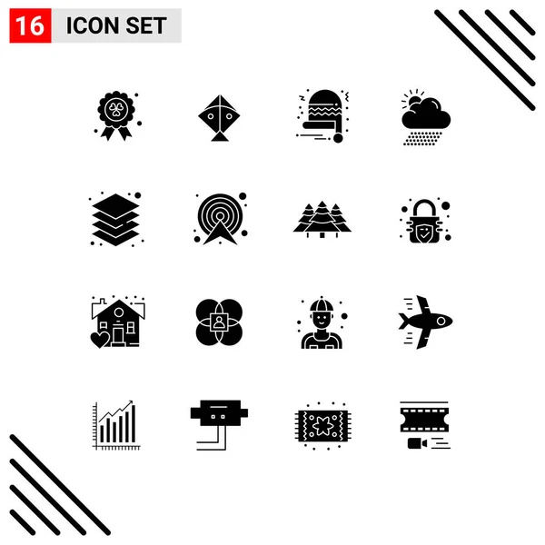 Set Modern Icons Symbols Signs Arrow Server Santa Hat Layers — Stock Vector