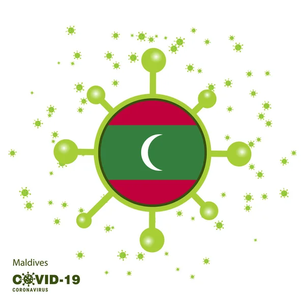 Malediven Coronavius Vlag Bewustzijnsachtergrond Blijf Thuis Blijf Gezond Zorg Voor — Stockvector