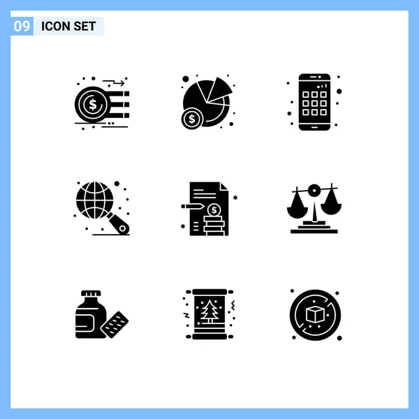 Set Commercial Solid Glyphs Pack Balance Business Paper App Business — Vector de stock