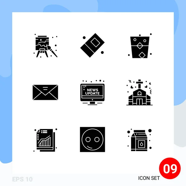 Solid Glyph Pack Universal Symboly Kampaně Poselství Oslavy Mail Obálka — Stockový vektor