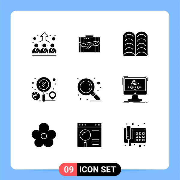 Zestaw Vector Solid Glyphs Grid Search Graph Luggage Finder Education — Wektor stockowy