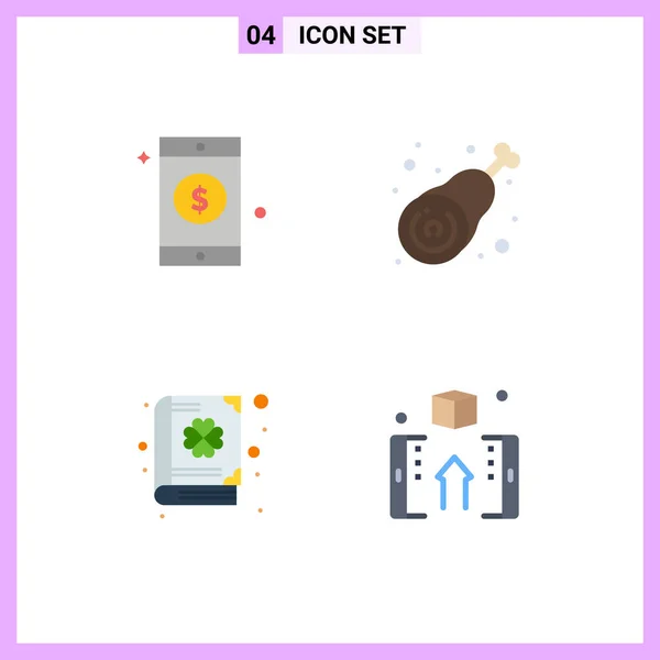 Set Commercial Flat Icons Pack Mobile Clover Drumstick Leg Patrick — Stock Vector