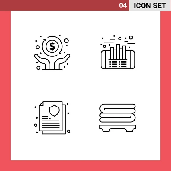 Conjunto Iconos Interfaz Usuario Moderna Símbolos Signos Económicos Póliza Seguro — Vector de stock