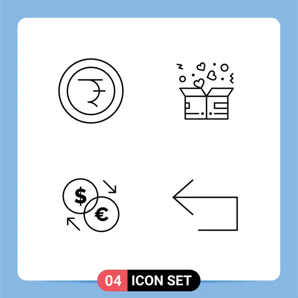 Línea Universal Signos Símbolos Moneda Moneda Caridad Corazón Dólar Elementos — Vector de stock