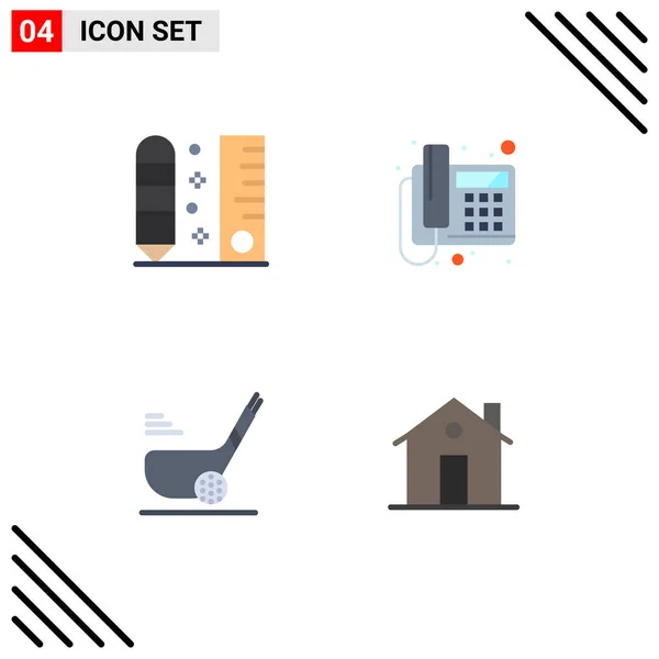 Group Flat Icons Jelek Szimbólumok Megfogalmazására Golf Vonalzó Telefon Labda — Stock Vector