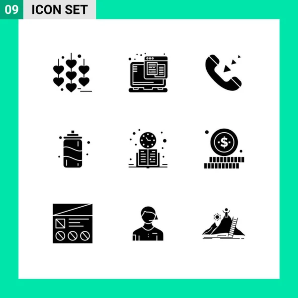 Set Modern Icons Symbols Signs Schedule Clock Communication Book Water — Stock Vector