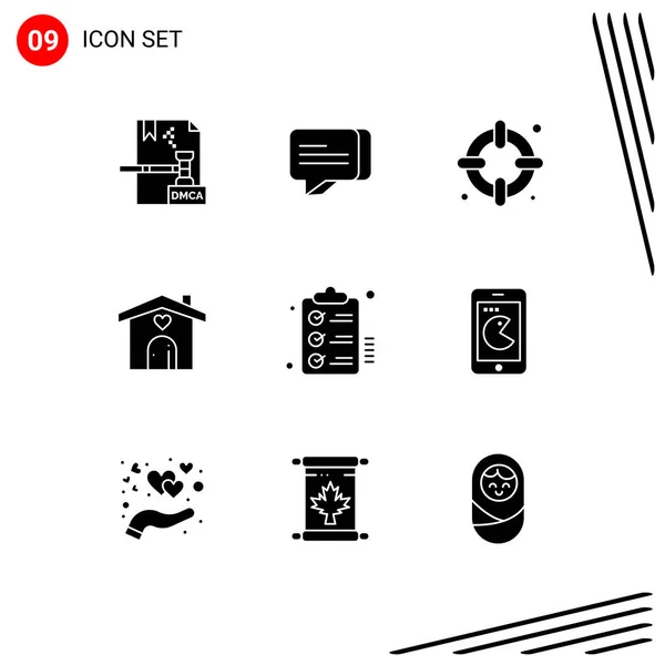 Groep Van Modern Solid Glyphs Set Voor Taken Checklist Verzekeringen — Stockvector