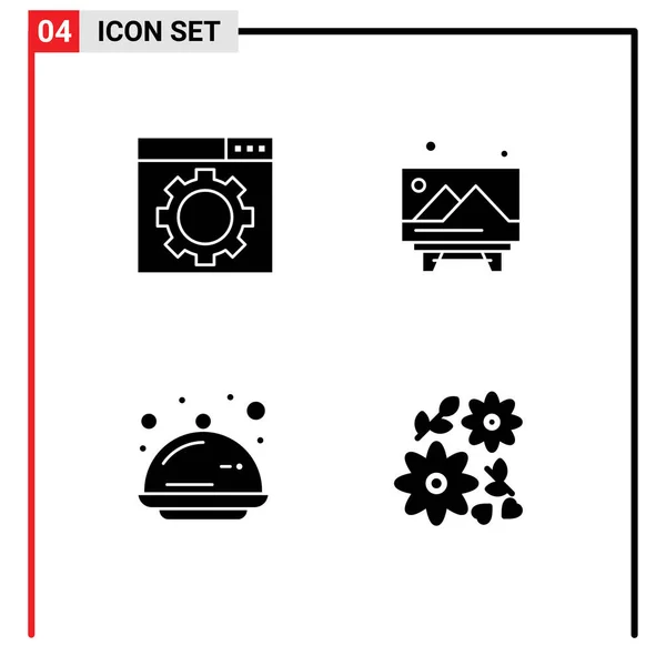 Universal Solid Glyphs Set Web Mobile Applications Optimization Tray Board — Stock Vector