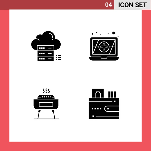 Iconos Creativos Signos Símbolos Modernos Corte Vacaciones Nube Barbacoa Dinero — Vector de stock