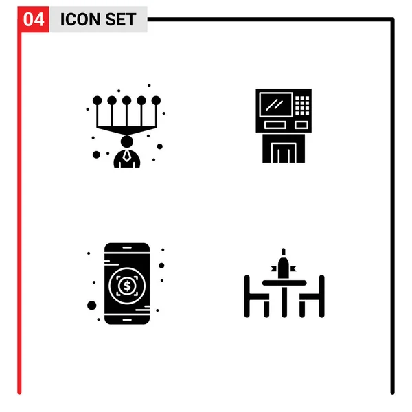 Paquet Signes Symboles Modernes Glyphes Solides Pour Des Médias Imprimés — Image vectorielle