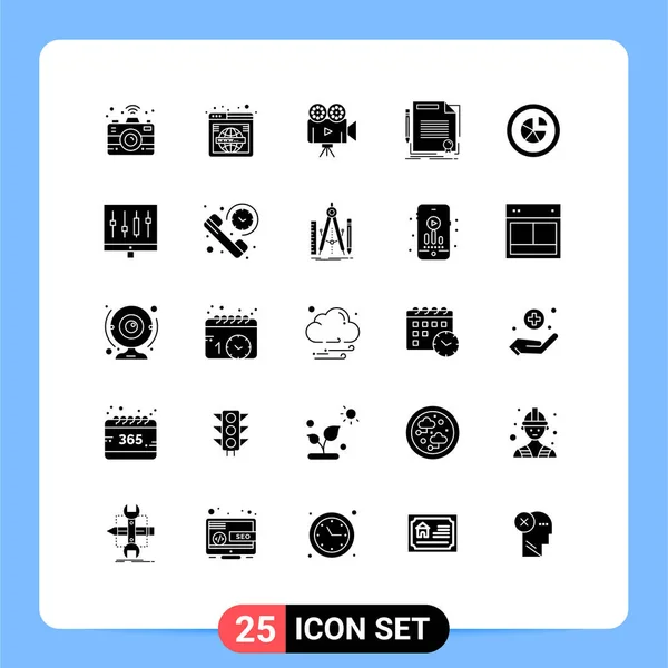 Universal Solid Glyphs Set Web Mobile Application Analytics Document Camera — стоковый вектор