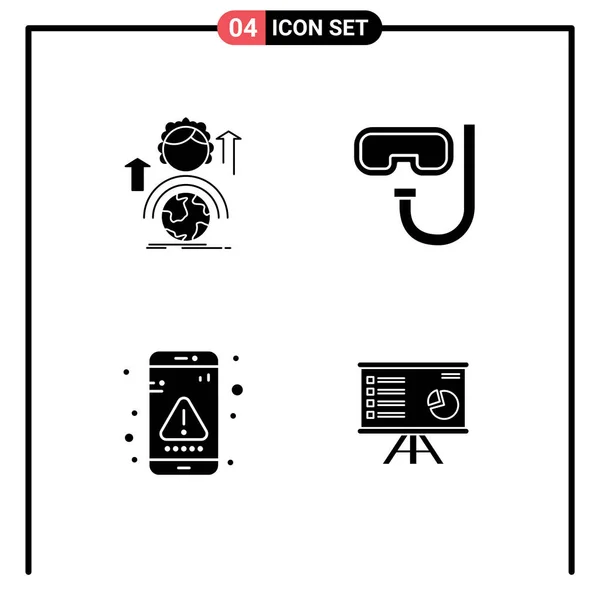 Modern Set Solid Glyphs Pictograph Abilities App Global Goggles Interaction — Stock Vector