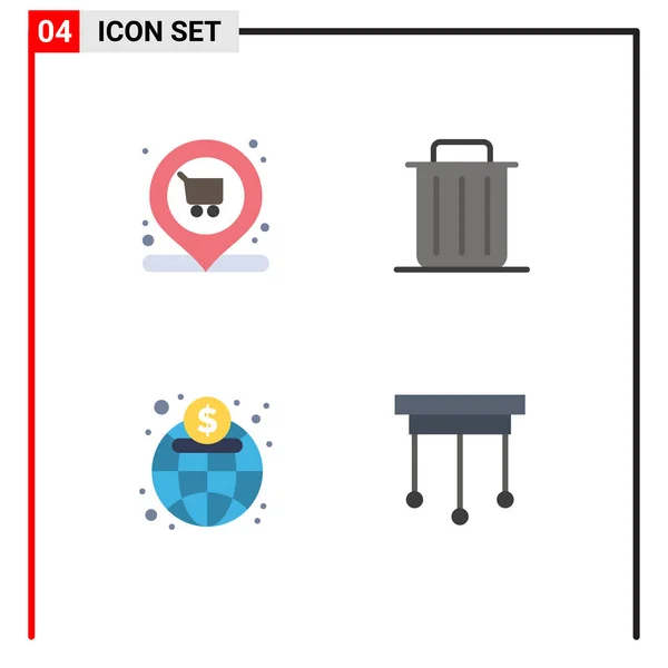 Interface Utilisateur Pack Icônes Plates Base Marché Économie Panier Recyclage — Image vectorielle