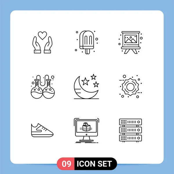 实验室可编辑向量设计元素的9个通用符号的概要套件 — 图库矢量图片