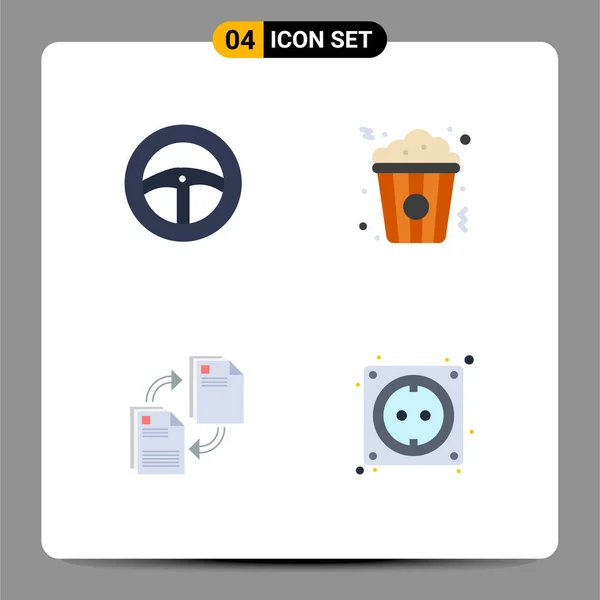 Group Modern Flat Icons Set Car File Popcorn Food Copying — Stock Vector