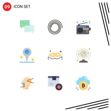 Kamera, maske, cihaz, kostüm, konum Düzenlenebilir Vektör Tasarım Elemanlarının Modern 9 Düz Renk Çizelgesi