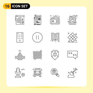 Mobil Arayüz Özeti 16 Pictogram davet, çocuk, gazete, kart, sinema Düzenlenebilir Vektör Tasarım Elemanları