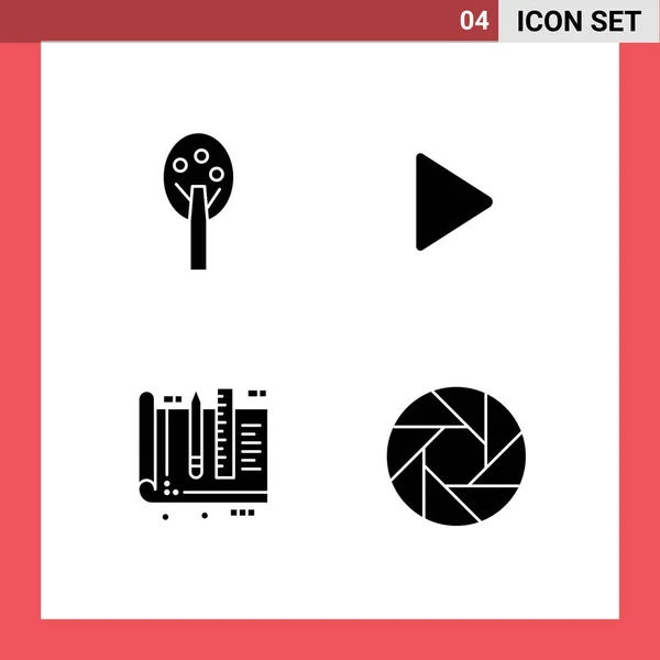 Set Vector Solid Glyphs Grid Nature Education Control Video Tools — Stock Vector