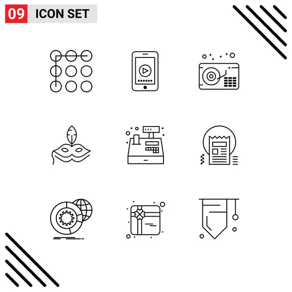 Mobile Interface Outline Set Pictograms Shopping Payment Gramophone Cash Venetian — Stock Vector