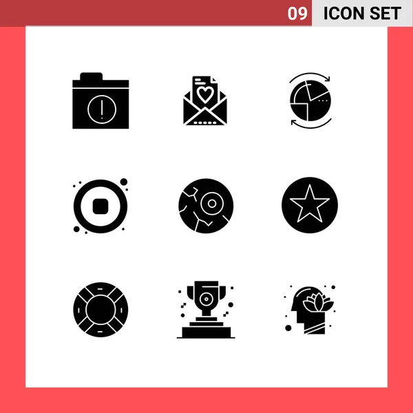 Modern Set Solid Glyphs Pictograph Night Halloween Graph Vídeo Música — Vetor de Stock