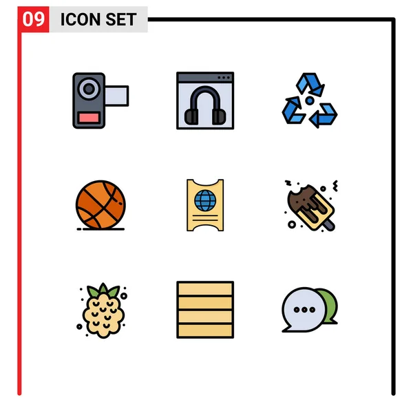 Mobilní Rozhraní Plná Čára Flat Color Set Pictograms Basket Ball — Stockový vektor