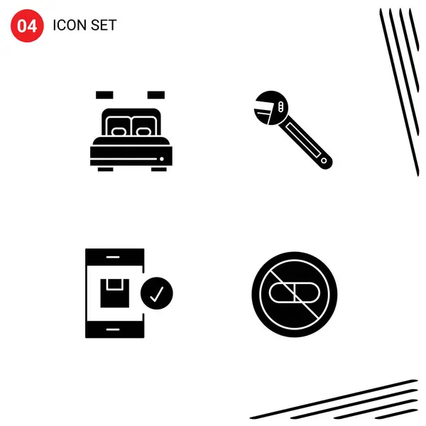 Mobile Interface Solid Glyph Set Pictograms Home Application Bed Tool — Stock Vector