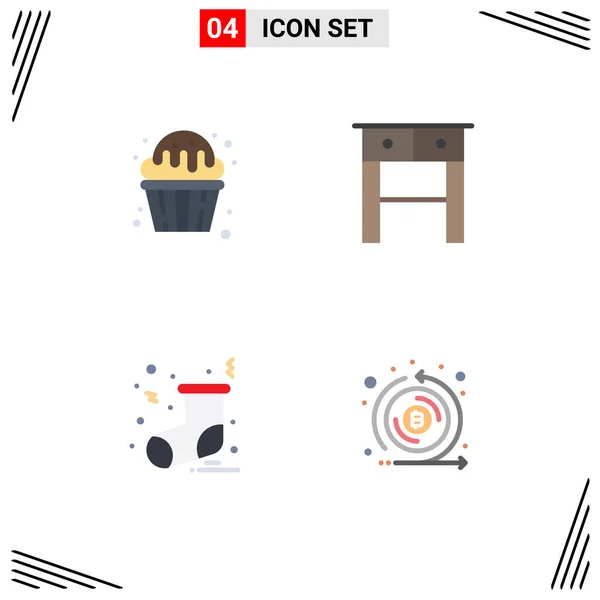 Mobile Interface Flat Icon Set Van Pictogrammen Van Cupcake Sok — Stockvector