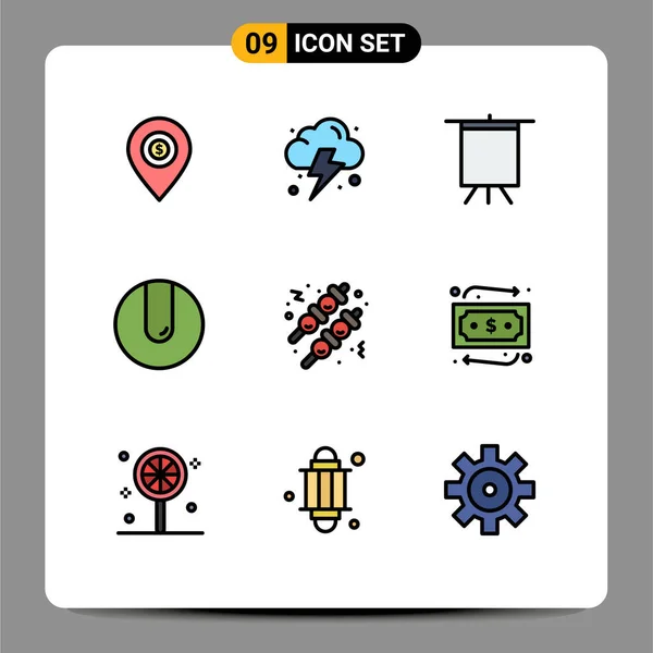 Set Modern Ikonok Szimbólumok Jelek Pénz Élelmiszer Művészet Gyorsétterem Mérkőzés — Stock Vector