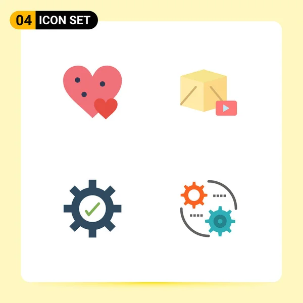 Set Iconos Planos Vectoriales Rejilla Para Corazón Engranaje Regalo Medios — Vector de stock