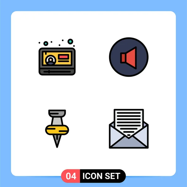 4つのベクトルファイルのセットニュース マーカー Youtube ボリューム 連絡先のグリッド上のフラットカラー編集可能なベクトルデザイン要素 — ストックベクタ