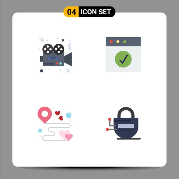 Πακέτο Δημιουργικών Flat Icons Της Ταινίας Τοποθεσία Ταινία Πλήρης Χάρτης — Διανυσματικό Αρχείο