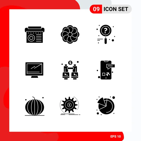 Universal Icon Symbols Gruppo Moderni Glifi Solidi Trovare Binocolo Ricerca — Vettoriale Stock