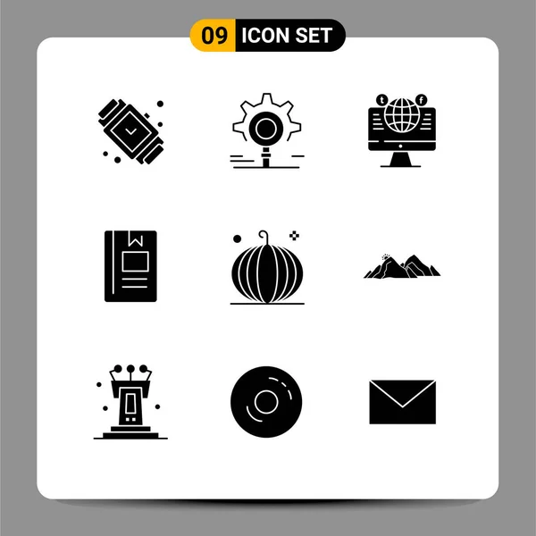 Pictogram Set Van Eenvoudige Solid Glyphs Van Leren Onderwijs Instelling — Stockvector