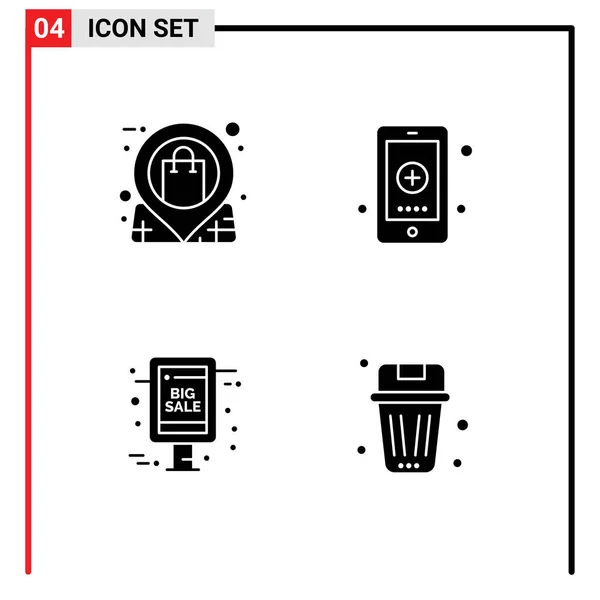 Grupo Modern Solid Glyphs Set Para Localização Medicina Loja Saúde — Vetor de Stock