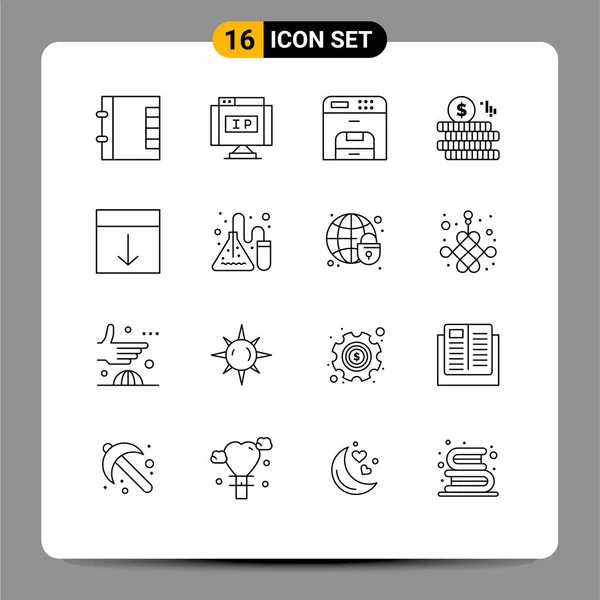 User Interface Pack Basic Outlines Layout Grid Device Arrange Coin — Stock Vector