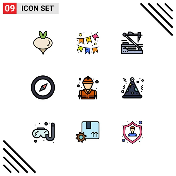 Pictogram Set Simple Filledline Flat Colors Firefighter Fighter Medical Navigation — 스톡 벡터