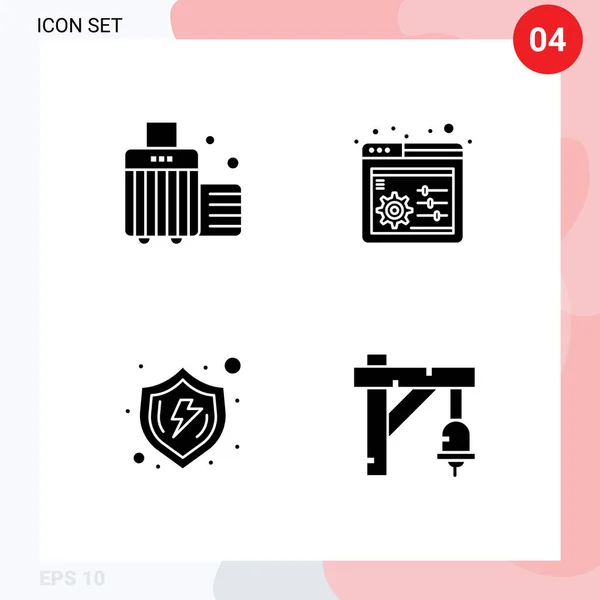 Thematic Vector Solid Glyphs Editable Symbols Bag Secure Luggage Settings — Stock Vector