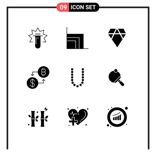 9ユーザーインターフェイス現代的な記号と美しさのシンボルの固体グリフパック 支払い そのような 通貨編集可能なベクトルデザイン要素 — ストックベクタ