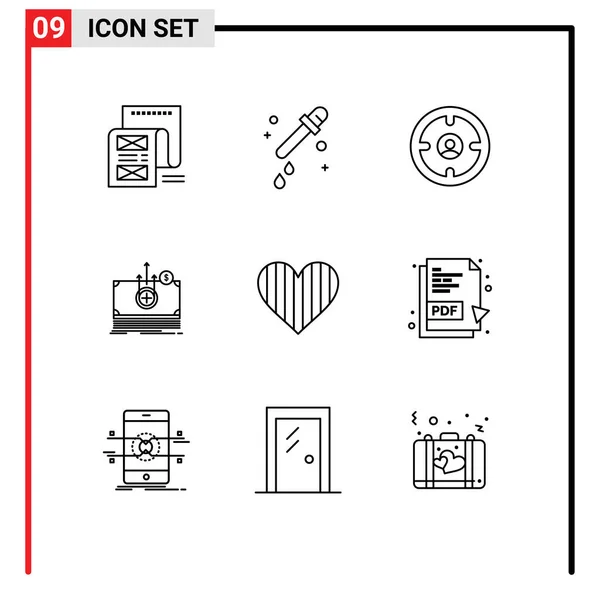 Universal Icon Symbols Group Modern Outlines Heart Medical Business Dollar — Stock Vector