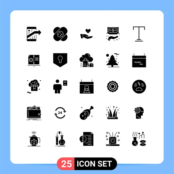 Universal Icon Symbols Grupo Glifos Sólidos Modernos Privado Financiación Herida — Vector de stock