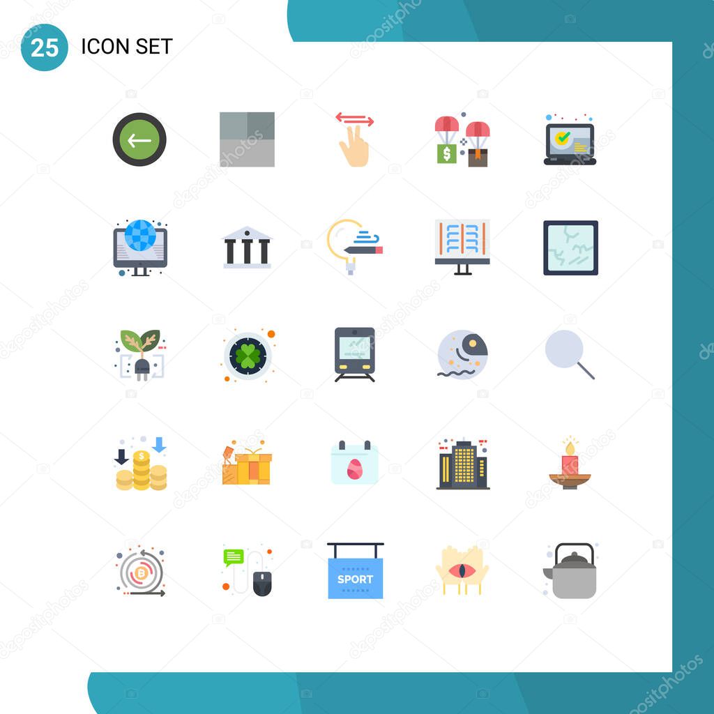 Group of 25 Modern Flat Colors Set for tick mark, checked, mobile, parachute, exchange Editable Vector Design Elements