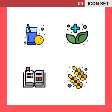 Meyve, kitap, sağlık, bitki, öğretici düzenleyici vektör tasarım elementleri için 4 Modern Kullanıcı Simgesi Simgesi seti