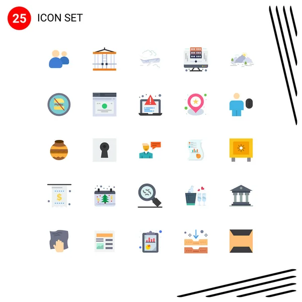 Pictogram Set Simple Flat Colors Hill Server Air Database Computer — Stock Vector