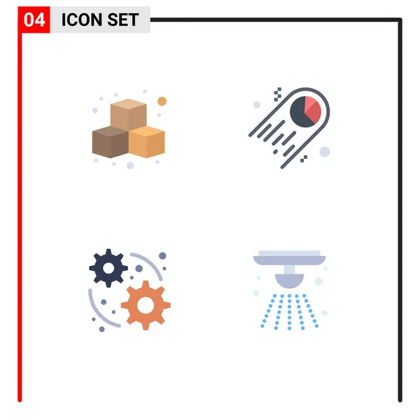 四套现代平面图标标志及符号 适用于网页印刷媒体 如立方体 统计数字 可编辑向量设计元素 — 图库矢量图片