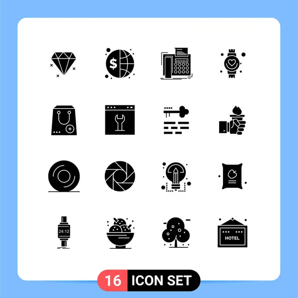 Universal Icon Symbols Group Modern Solid Glyphs Buy Watch Message — Stock Vector
